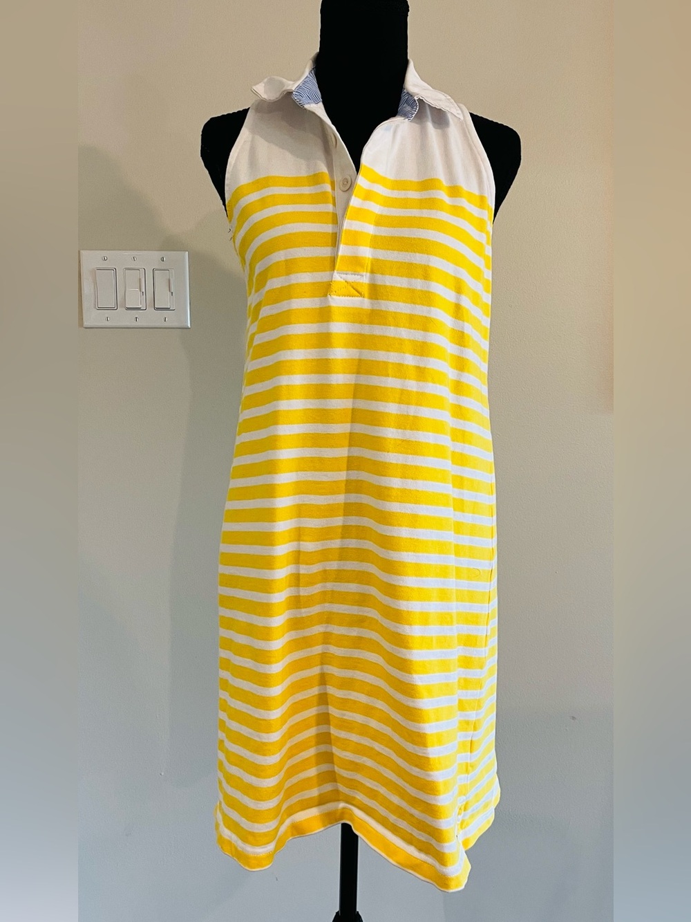 Crown & Ivy Yellow & White Striped Sleeveless Polo Dress – Size S EUC